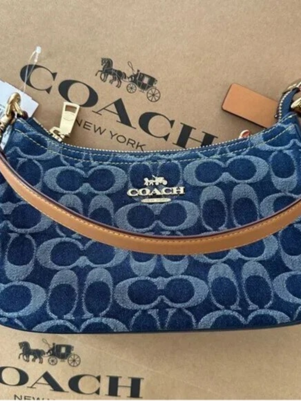 Coach Teri Shoulder Bag In Signature Denim Cherry crossbody
